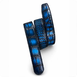 Blue crocodile leather custom belt sample