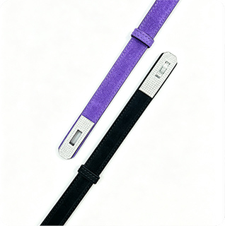 Purple and black custom belt with silver buckle