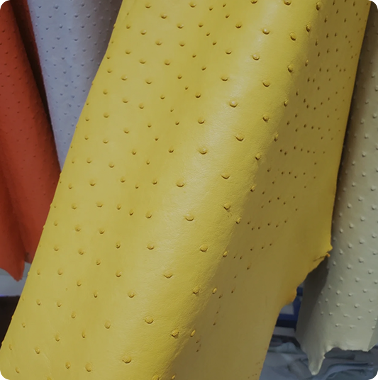 Ostrich leather material for custom leather goods