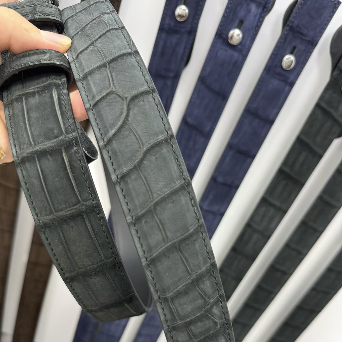 Dark green crocodile-embossed leather replacement belt strap