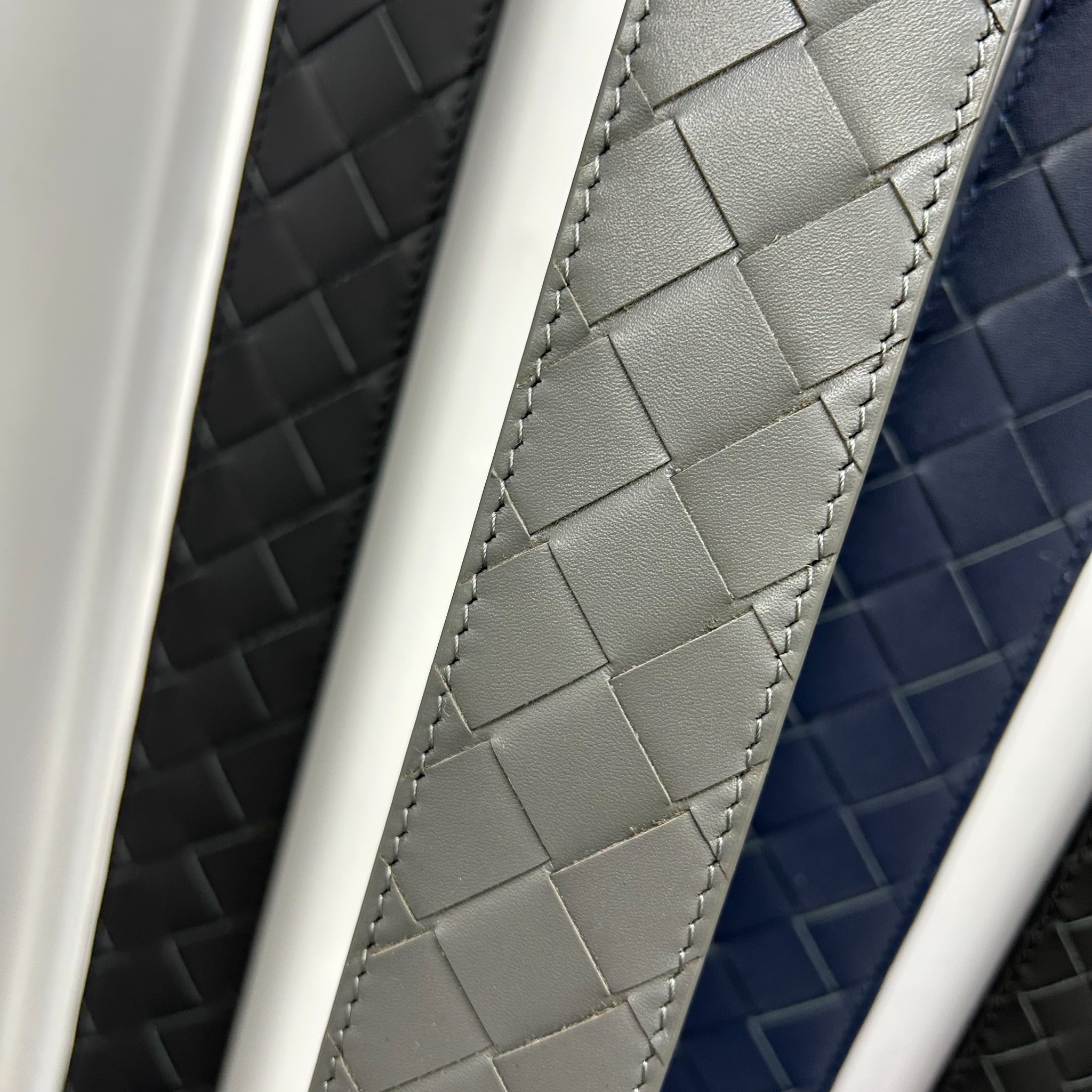 Gray woven-pattern leather replacement belt strap