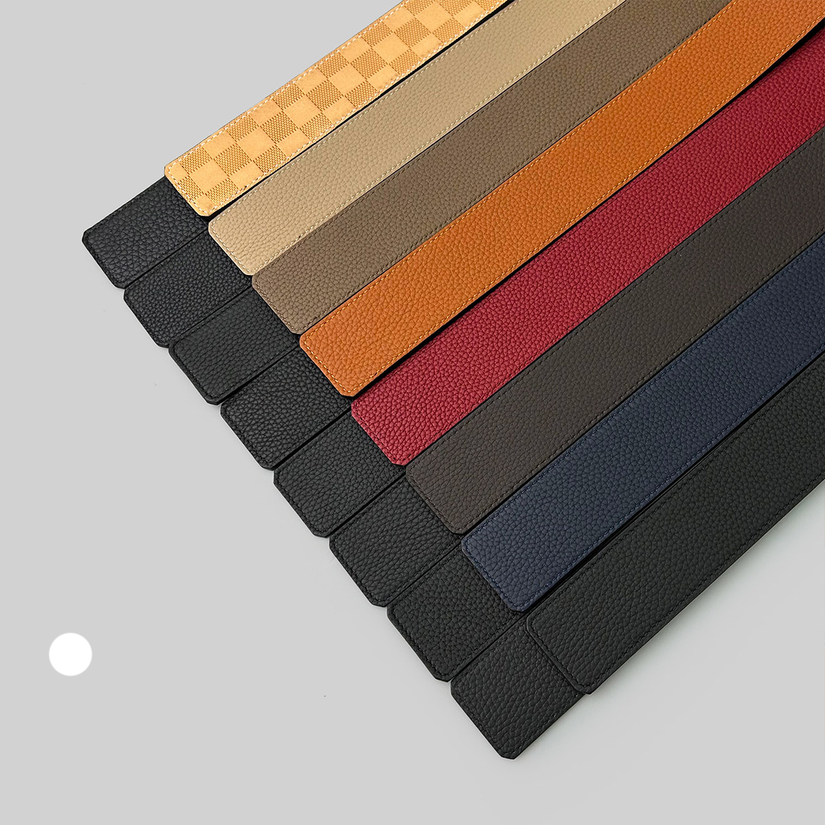 Luxury belt replacement straps in khaki and black pebble grain leather